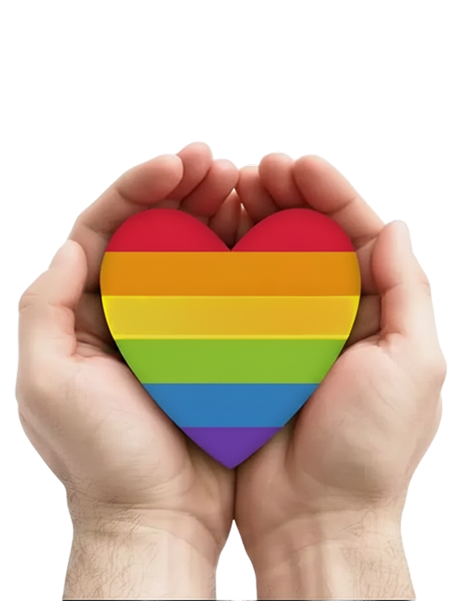 Hands holding rainbow heart